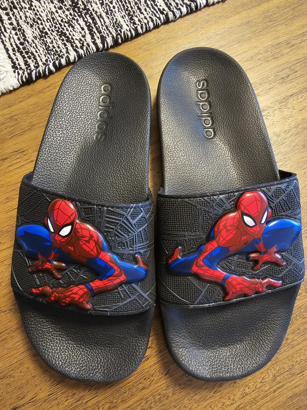 adidas Kids Black Slides with Red & Blue Spider-Man Graphic